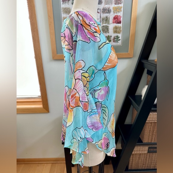 Dana Buchman Silk Floral Sheer Poncho Top and Camisole Set - Picture 3 of 12